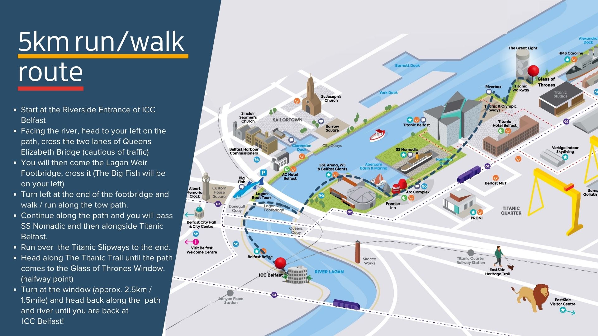 Belfast 5km Walk  Run Route (ICC Belfast to Titanic Quarter)